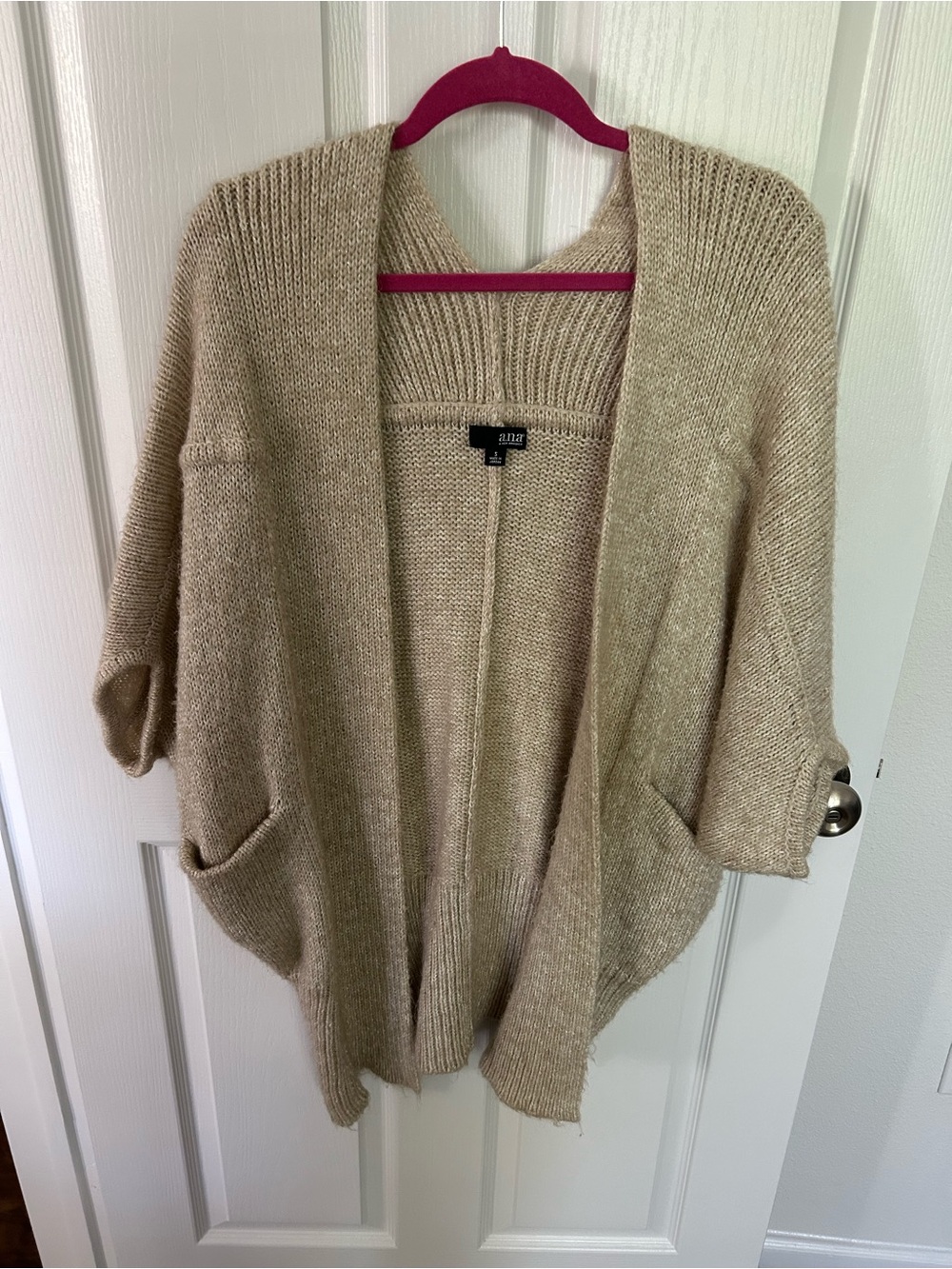 a.n.a Open-Front Knit Cardigan in Beige